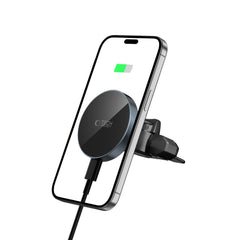 DRŽAČ TELEFONA ZA AUTO S BEZICNIM PUNJENJEM TECH-PROTECT MM15W-V5 MAGNETSKI MAGSAFE CD & VENT KUTIJA BEZICNI PUNJAČ 15W CRNA/CRNA