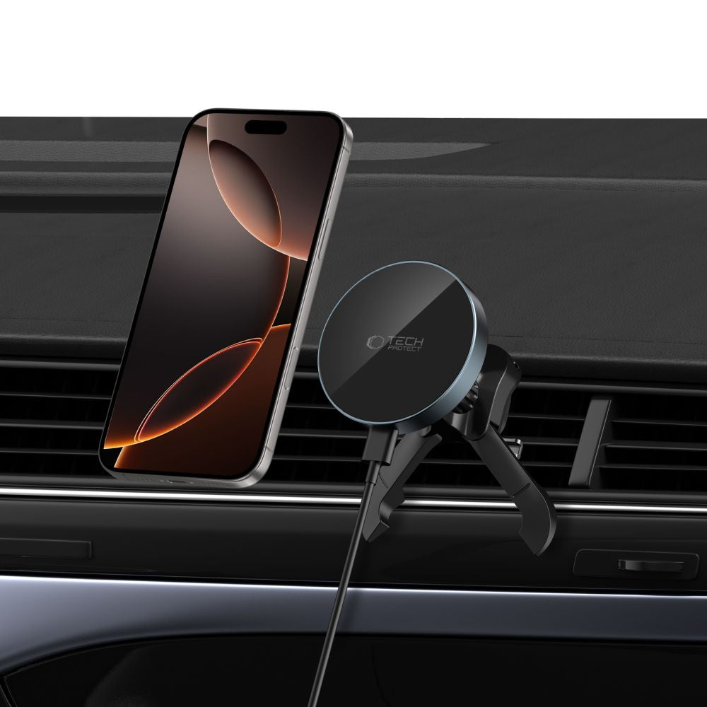 DRŽIAK TELEFÓNU DO AUTA S BEZDRÔTOVÝM NABÍJANÍM TECH-PROTECT MM15W-V5 MAGNETIC MAGSAFE STABLE VENT CAR MOUNT WIRELESS CHARGER 15W BLACK/BLACK