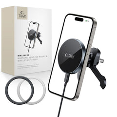 DRŽIAK TELEFÓNU DO AUTA S BEZDRÔTOVÝM NABÍJANÍM TECH-PROTECT MM15W-V5 MAGNETIC MAGSAFE STABLE VENT CAR MOUNT WIRELESS CHARGER 15W BLACK/BLACK