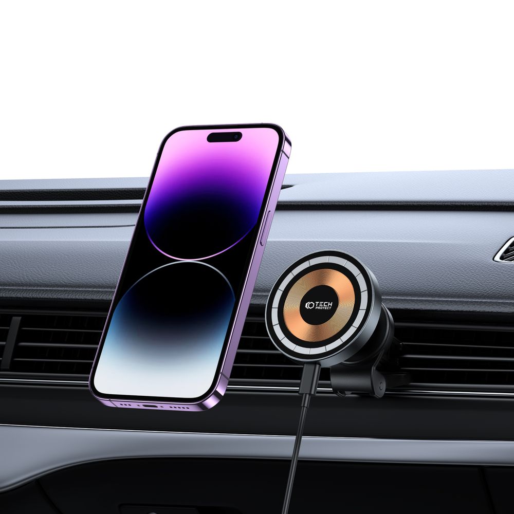 DRŽIAK TELEFÓNU DO AUTA S BEZDRÔTOVÝM NABÍJANÍM TECH-PROTECT MM15W-V5 MAGNETIC MAGSAFE VENT CAR MOUNT WIRELESS CHARGER 15W BLACK