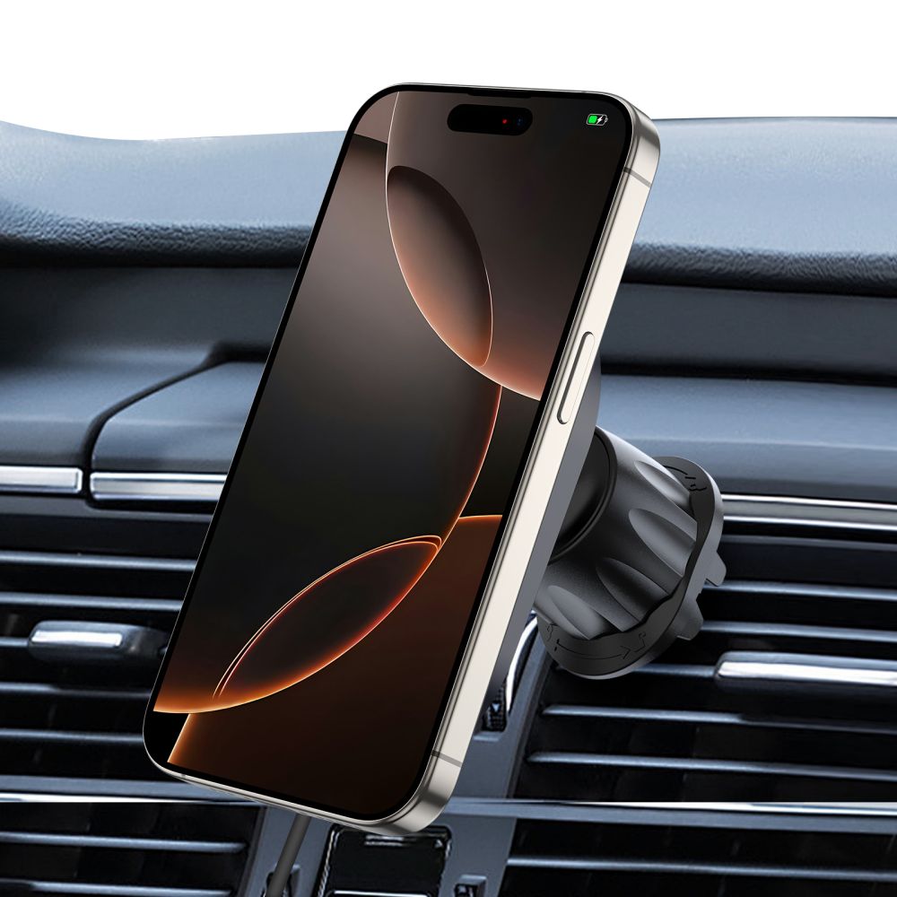DRŽIAK TELEFÓNU DO AUTA S BEZDRÔTOVÝM NABÍJANÍM TECH-PROTECT MM15W-V6 MAGNETIC MAGSAFE DASHBOARD & VENT CAR MOUNT WIRELESS CHARGER 15W BLACK/BLACK
