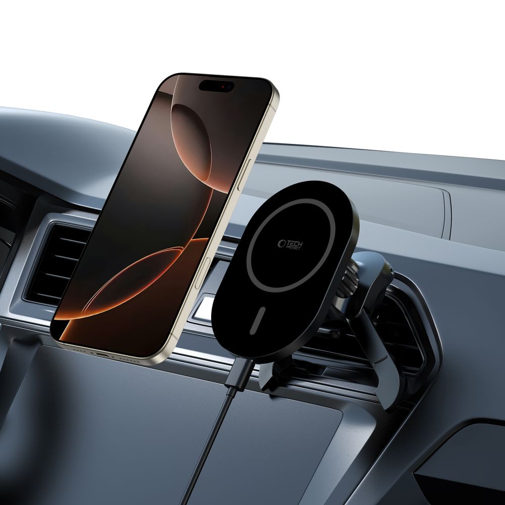 DRŽIAK TELEFÓNU DO AUTA S BEZDRÔTOVÝM NABÍJANÍM TECH-PROTECT MM15W-V6 MAGNETIC MAGSAFE STABLE VENT CAR MOUNT WIRELESS CHARGER 15W BLACK/BLACK