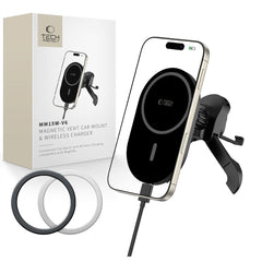 DRŽIAK TELEFÓNU DO AUTA S BEZDRÔTOVÝM NABÍJANÍM TECH-PROTECT MM15W-V6 MAGNETIC MAGSAFE STABLE VENT CAR MOUNT WIRELESS CHARGER 15W BLACK/BLACK