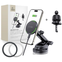 DRŽAČ TELEFONA ZA AUTO S BEZICNIM PUNJENJEM TECH-PROTECT MM15W-V6 QI2 MAGNETSKA MAGSAFE DRŽAČ NA TABLICI I VENTILACIJI S BEZICNIM PUNJENJEM 15W CRNI