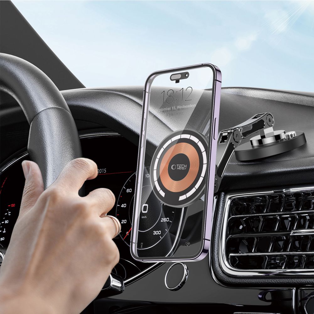 DRŽIAK TELEFÓNU DO AUTA S BEZDRÔTOVÝM NABÍJANÍM TECH-PROTECT MM15W-V8 MAGNETIC MAGSAFE DASHBOARD CAR MOUNT WIRELESS CHARGER 15W BLACK