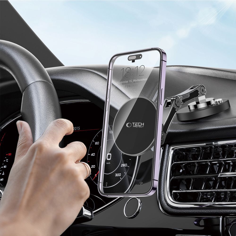 DRŽAČ TELEFONA ZA AUTO TECH-PROTECT N57 MAGNETSKI MAGSAFE DRŽAČ ZA TABLICU I STOLNI STAND TELEFONA CRNI