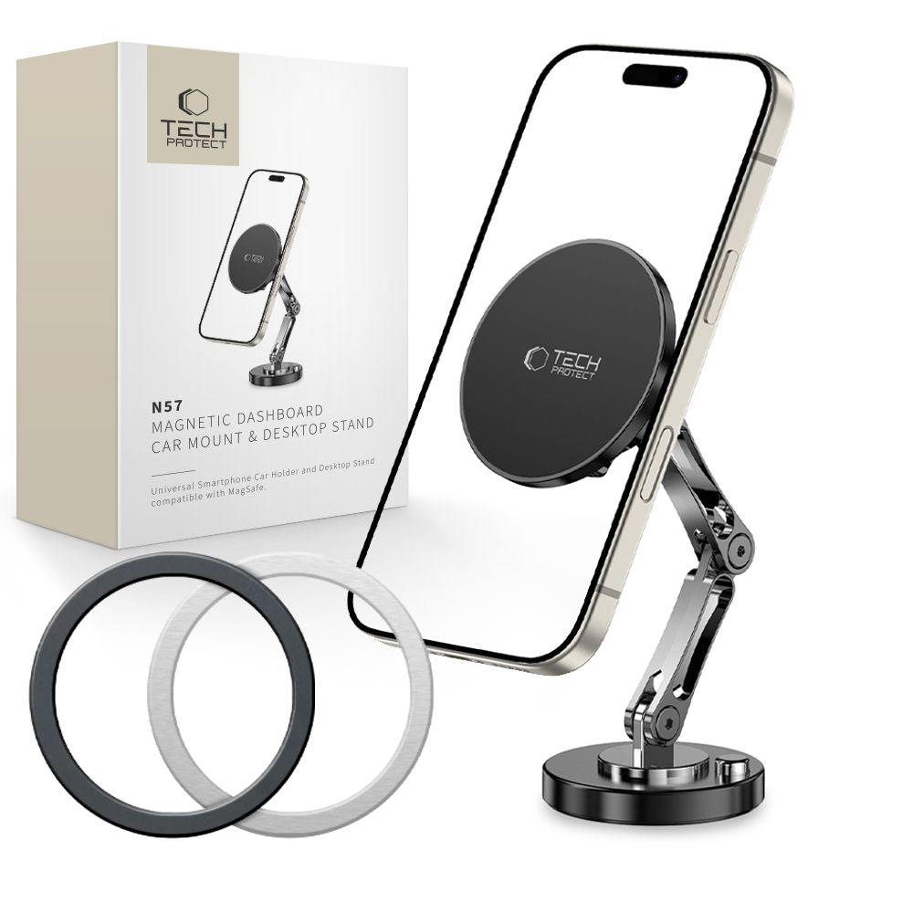 DRŽAČ TELEFONA ZA AUTO TECH-PROTECT N57 MAGNETSKI MAGSAFE DRŽAČ ZA TABLICU I STOLNI STAND TELEFONA CRNI