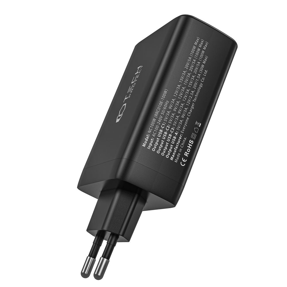 MREŽNI PUNJAČ ZA MOBILNE TELEFONE I TABLETE TECH-PROTECT NC100W-GAN 4-PORT MREŽNI PUNJAČ PD100W/QC3.0 CRNI