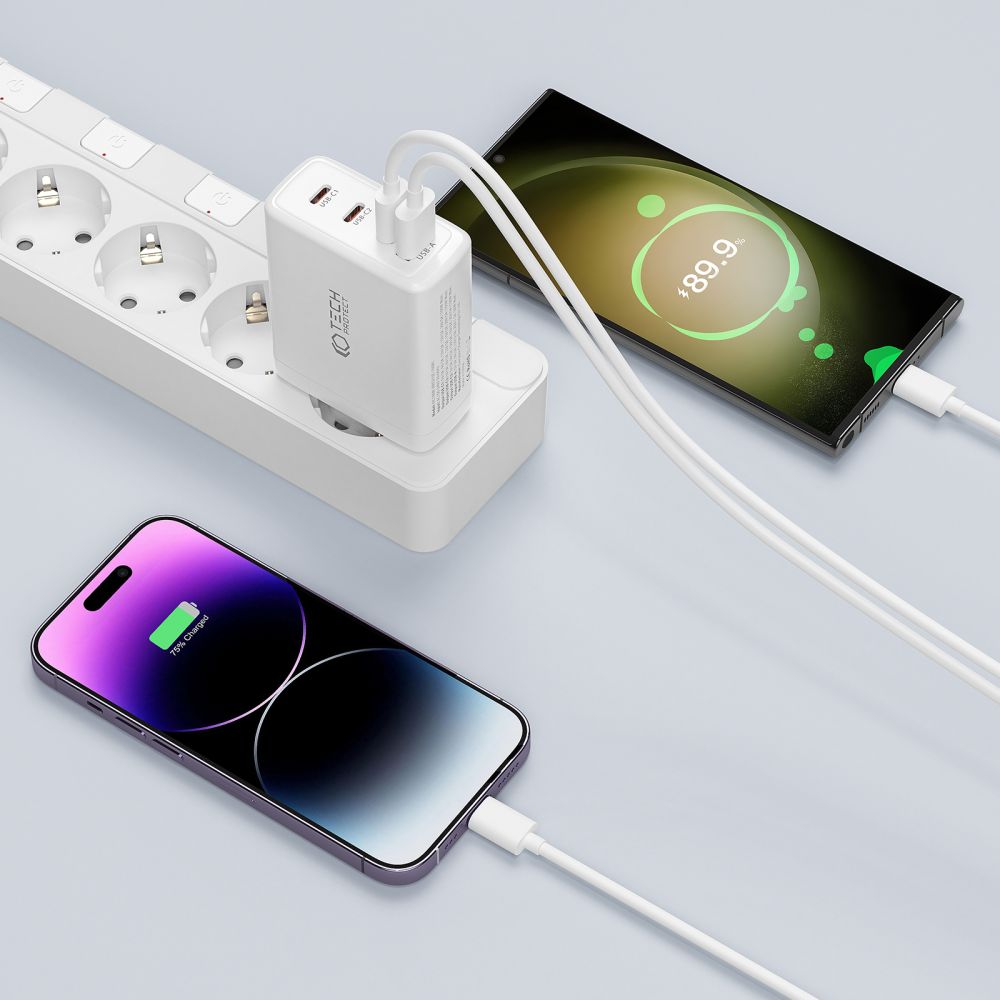 SIEŤOVÁ NABÍJAČKA NA MOBIL A TABLET TECH-PROTECT NC100W-GAN 4-PORT NETWORK CHARGER PD100W/QC3.0 WHITE