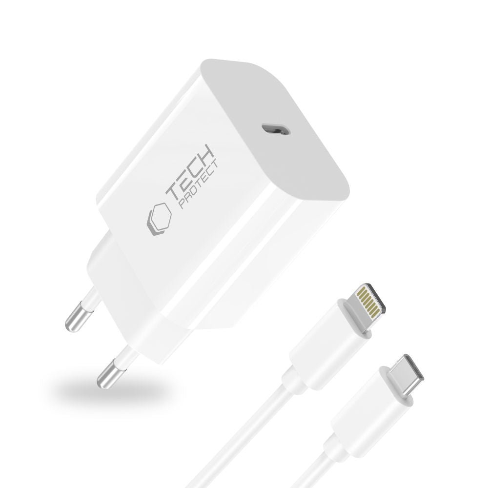 TECH-PROTECT NC20W 1-PORT MREŽNI PUNJAČ PD20W + LIGHTNING KABEL BIJELI