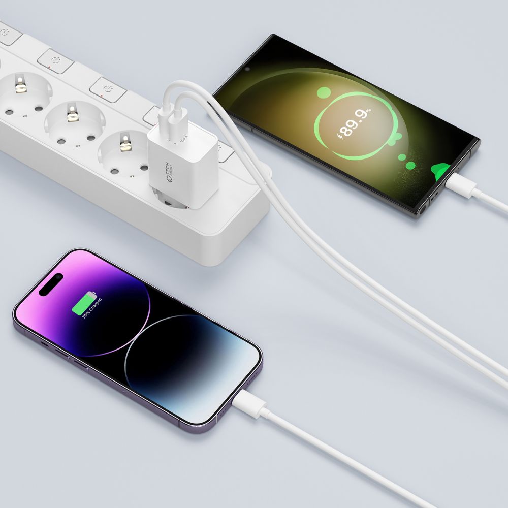 SIEŤOVÁ NABÍJAČKA NA MOBIL A TABLET TECH-PROTECT NC30W 2-PORT NETWORK CHARGER PD30W/QC3.0 WHITE