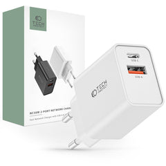 SIEŤOVÁ NABÍJAČKA NA MOBIL A TABLET TECH-PROTECT NC30W 2-PORT NETWORK CHARGER PD30W/QC3.0 WHITE