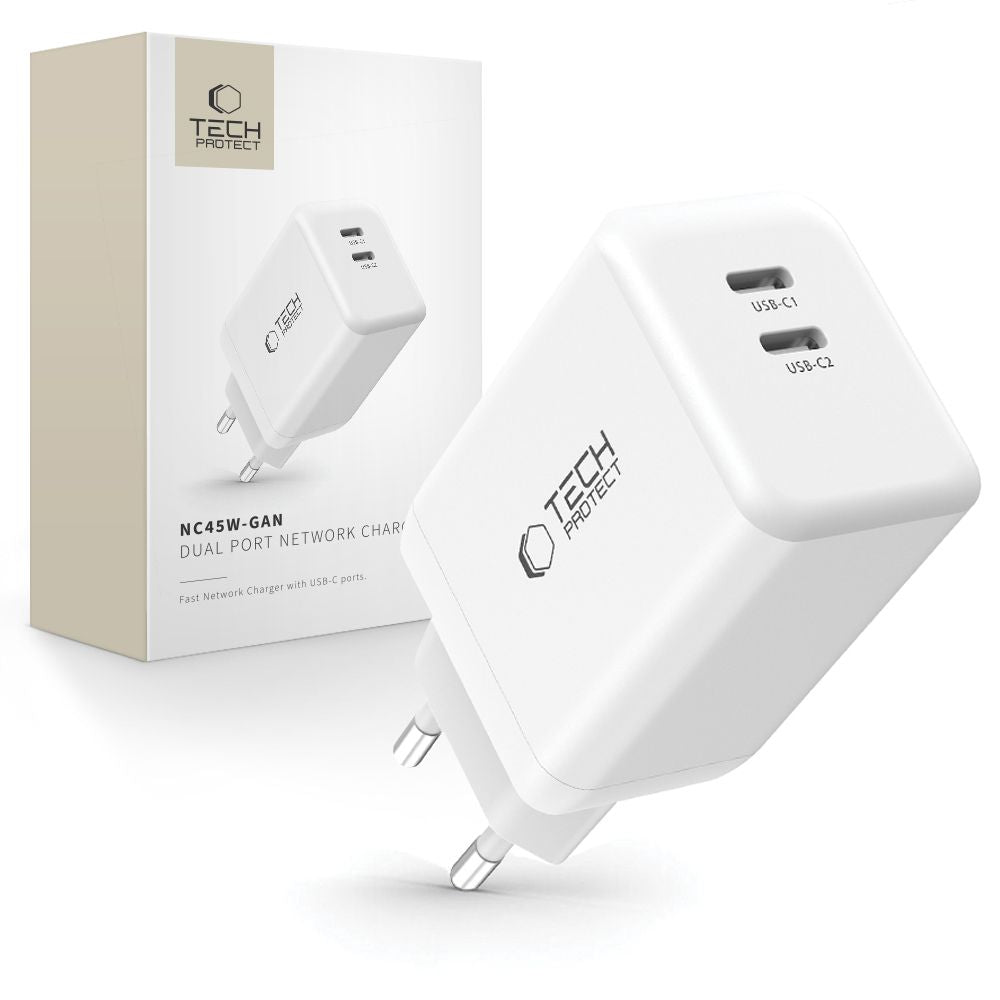 TECH-PROTECT NC45W-GAN 2-PORT MREŽNI PUNJAČ PD45W BIJELI