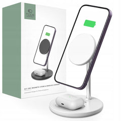 BEZDRÔTOVÁ NABÍJAČKA 2IN1 TECH-PROTECT QI15W-A21 MAGNETIC MAGSAFE WIRELESS CHARGER WHITE
