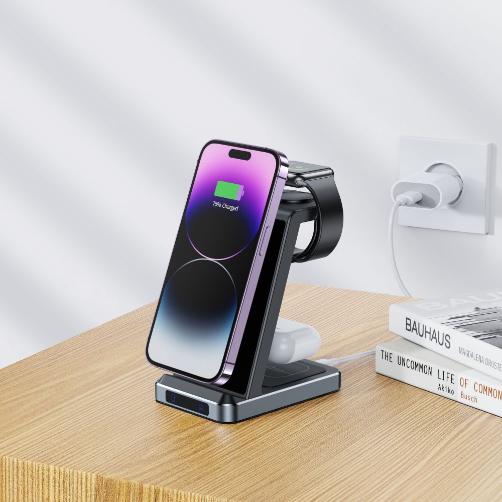 BEZDRÔTOVÁ NABÍJAČKA 3IN1 QI15W-A26 WIRELESS CHARGER BLACK