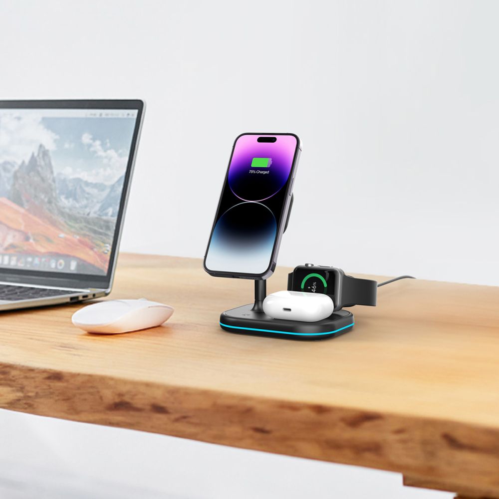 BEZVODNA  3IN1 QI15W-A27 MAGNETSKA MAGSAFE BEŽIČNA NAPAJALKA CRNA