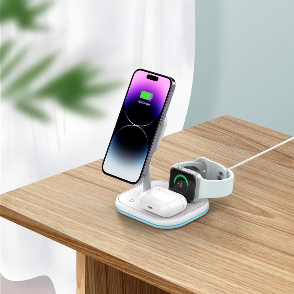 BEZDRÔTOVÁ NABÍJAČKA 3IN1 QI15W-A27 MAGNETIC MAGSAFE WIRELESS CHARGER WHITE