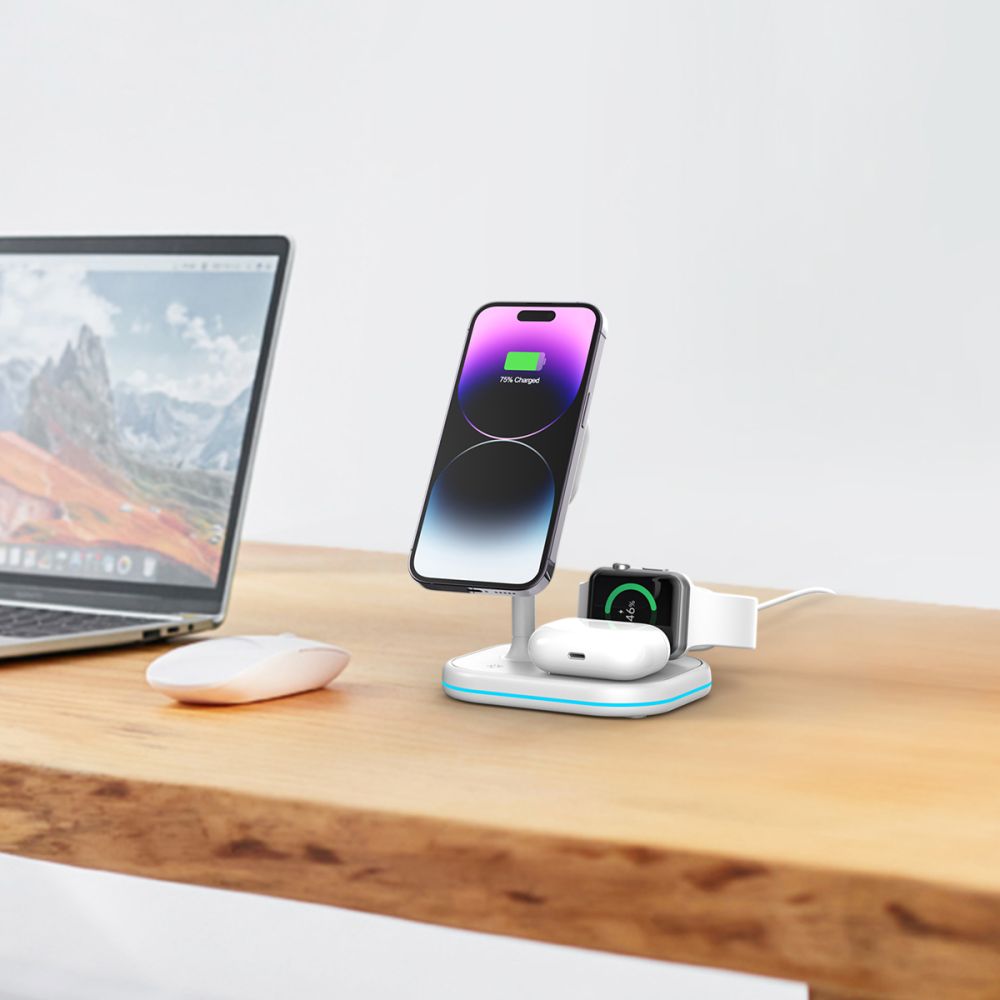 BEZDRÔTOVÁ NABÍJAČKA 3IN1 QI15W-A27 MAGNETIC MAGSAFE WIRELESS CHARGER WHITE