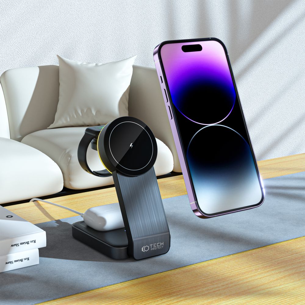 BEZDRÔTOVÁ NABÍJAČKA 3IN1 QI15W-A28 MAGNETIC MAGSAFE WIRELESS CHARGER BLACK
