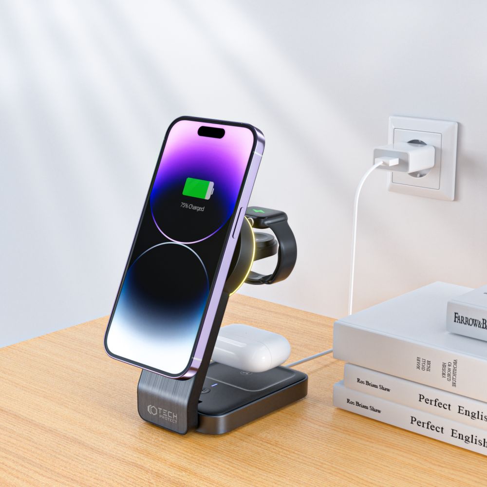 BEZDRÔTOVÁ NABÍJAČKA 3IN1 QI15W-A28 MAGNETIC MAGSAFE WIRELESS CHARGER BLACK
