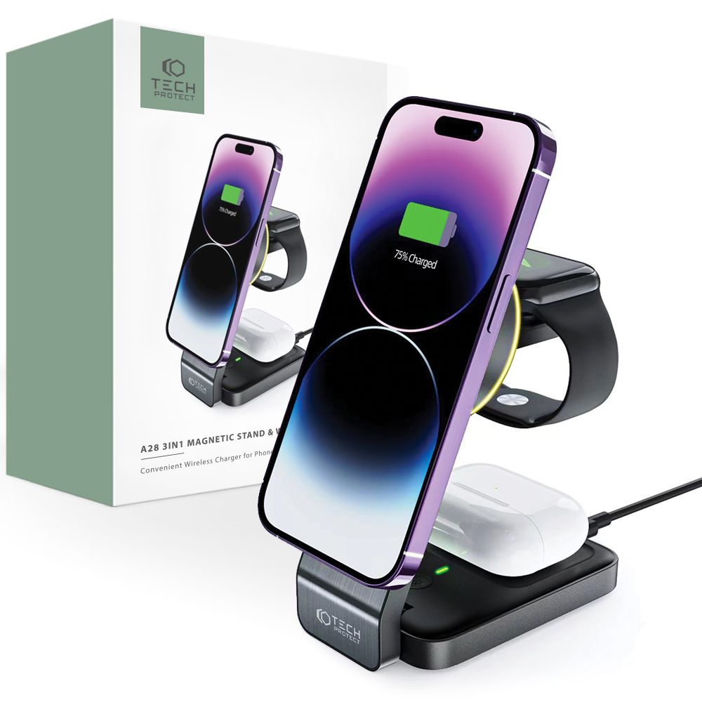 BEZDRÔTOVÁ NABÍJAČKA 3IN1 QI15W-A28 MAGNETIC MAGSAFE WIRELESS CHARGER BLACK
