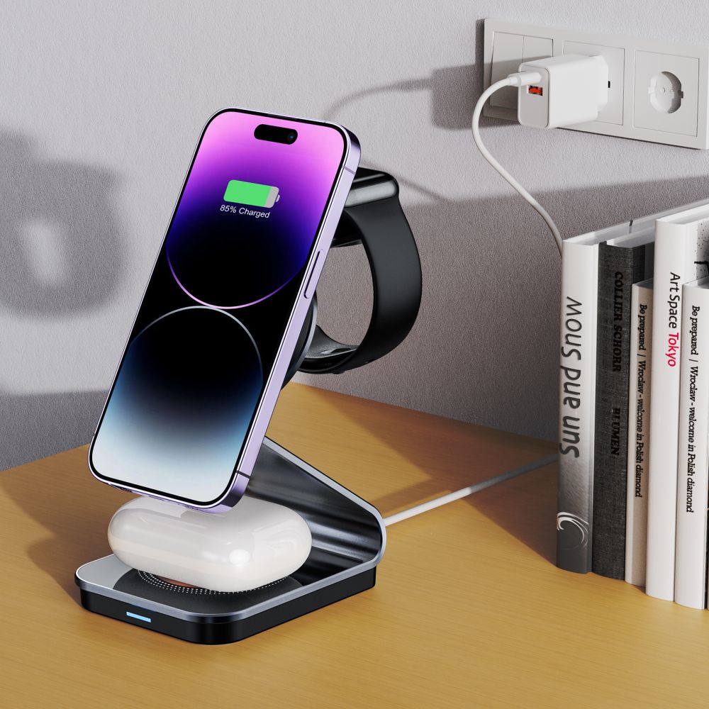 BEZDRÔTOVÁ NABÍJAČKA 3IN1 QI15W-A29 MAGNETIC MAGSAFE WIRELESS CHARGER BLACK