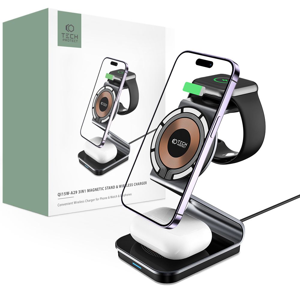 BEZDRÔTOVÁ NABÍJAČKA 3IN1 QI15W-A29 MAGNETIC MAGSAFE WIRELESS CHARGER BLACK
