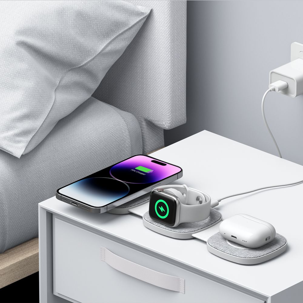 BEZDRÔTOVÁ NABÍJAČKA TECH-PROTECT QI15W-A32 3IN1 MAGNETIC MAGSAFE WIRELESS CHARGER GREY