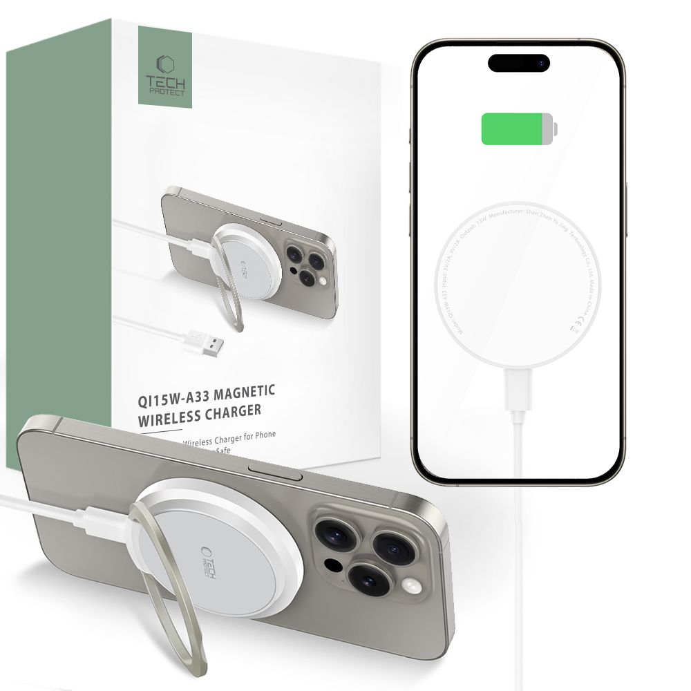 BEZVODNA  TECH-PROTECT QI15W-A33 MAGNETSKA MAGSAFE BEŽIČNA PUNJAČA BIJELA
