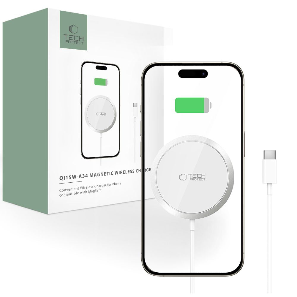 BEZVODNA  TECH-PROTECT QI15W-A34 MAGNETSKA MAGSAFE BEŽIČNA PUNJAČA BIJELA