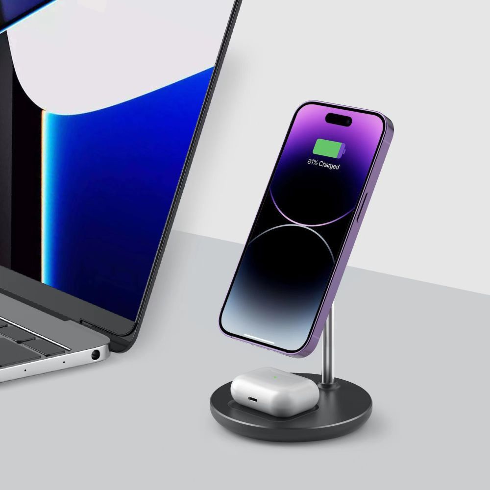 NABOJNA STANICA TECH-PROTECT QI15W-A39 2IN1 MAGNETSKI MAGSAFE BEŽIČNI PUNJAČ CRNI