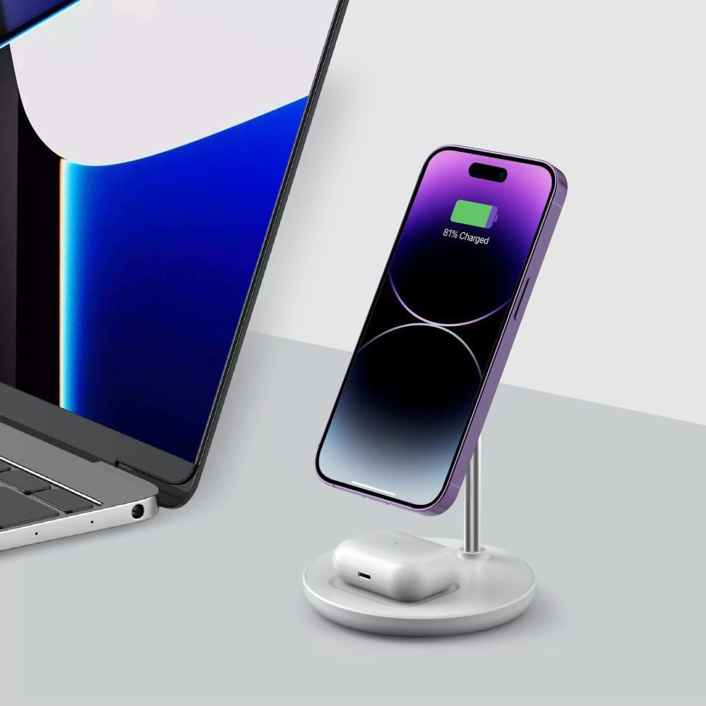 NABÍJACIA STANICA TECH-PROTECT QI15W-A39 2IN1 MAGNETIC MAGSAFE WIRELESS CHARGER WHITE