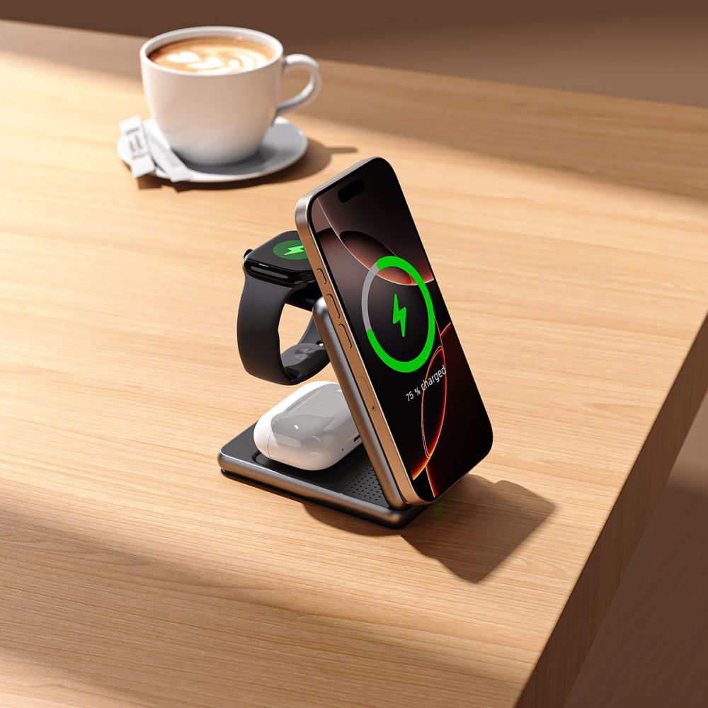 NABÍJACIA STANICA TECH-PROTECT QI15W-A42 3IN1 MAGNETIC MAGSAFE WIRELESS CHARGER SPACE GREY