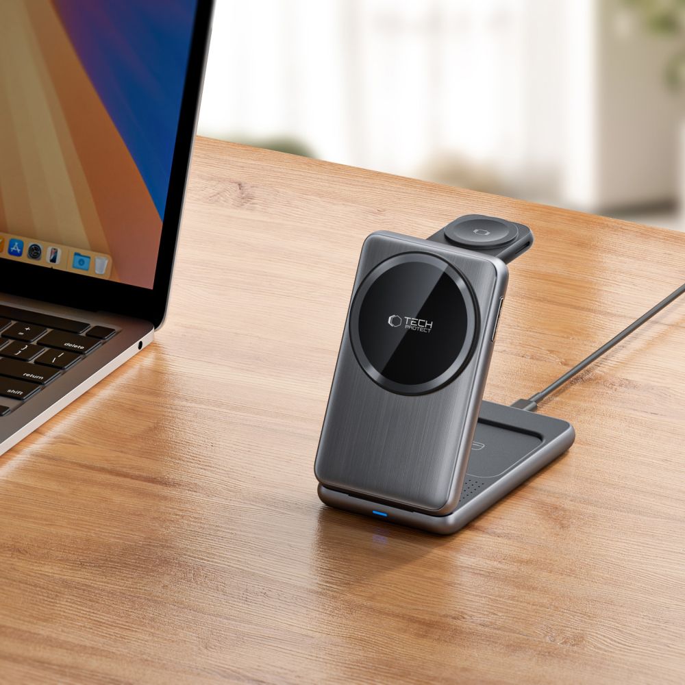 NABÍJACIA STANICA TECH-PROTECT QI15W-A42 3IN1 MAGNETIC MAGSAFE WIRELESS CHARGER SPACE GREY