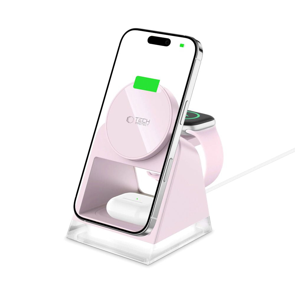 NABÍJACIA STANICA TECH-PROTECT QI15W-A43 3IN1 MAGNETIC MAGSAFE WIRELESS CHARGER BABY PINK