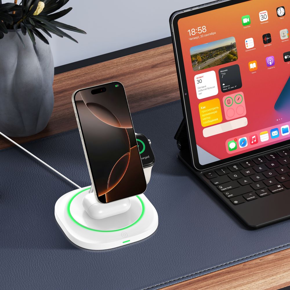 TECH-PROTECT QI15W-A46 3U1 MAGNETSKI MAGSAFE BEŽIČNI PUNJAČ BIJELI