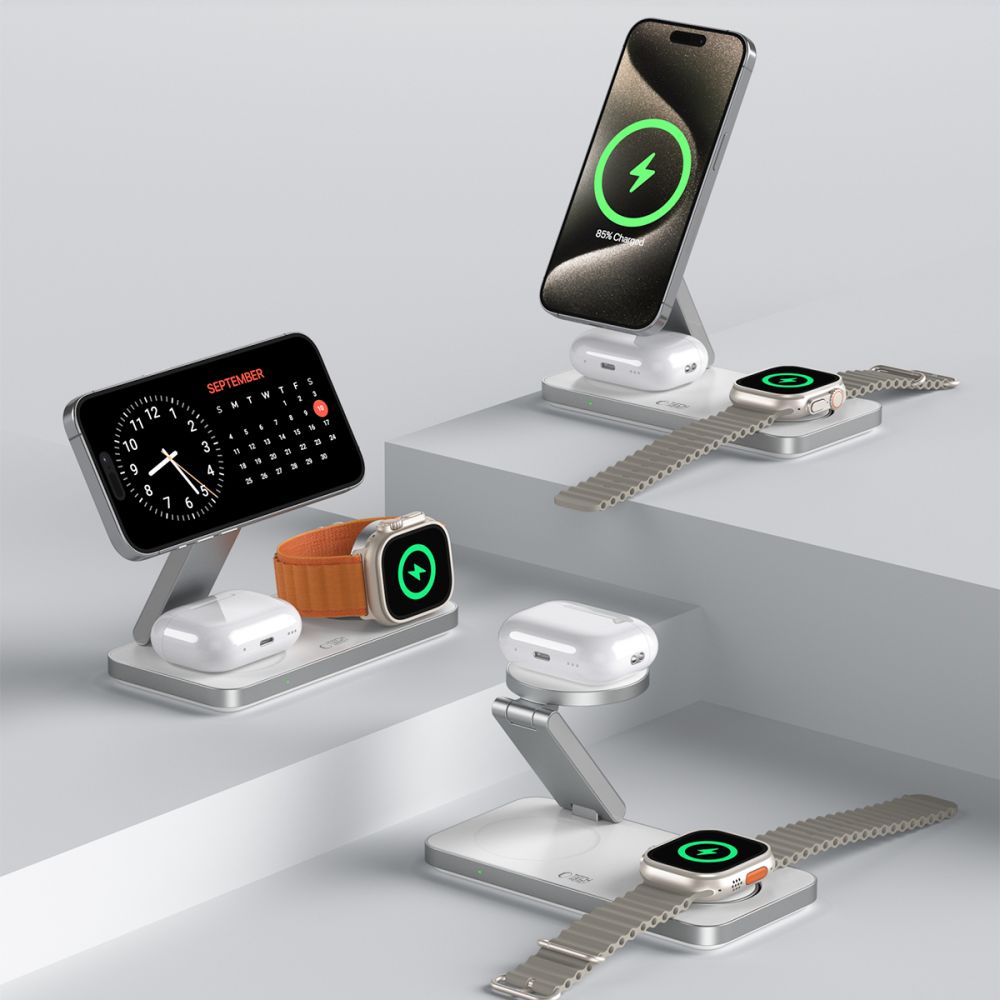 TECH-PROTECT QI15W-A47 3IN1 MAGNETIC MAGSAFE WIRELESS CHARGER WHITE