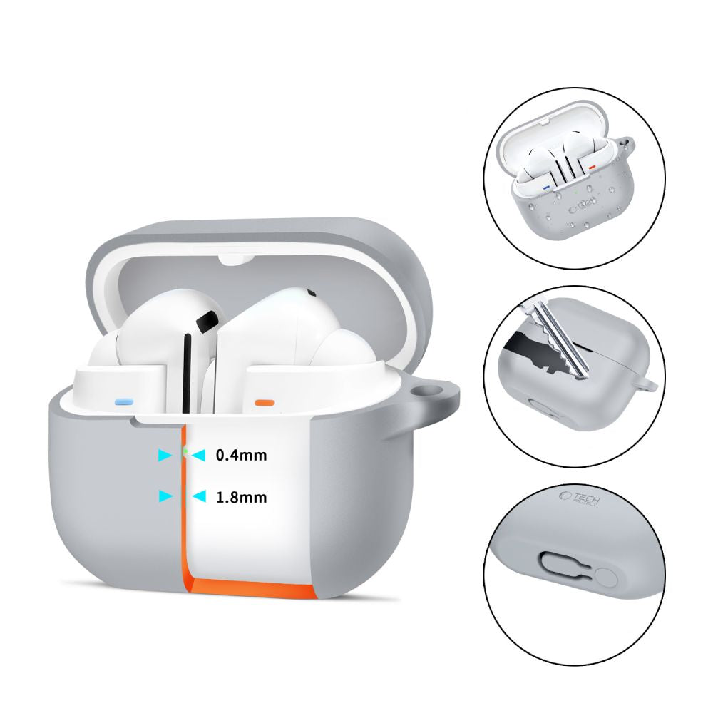 PUZDRO NA  SAMSUNG GALAXY BUDS 3 / 3 PRO TECH-PROTECT SILICONE HOOK CRAYON GREY