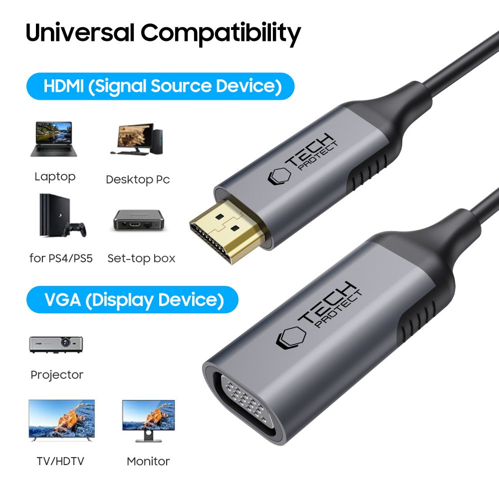 TECH-PROTECT ULTRABOOST ADAPTER HDMI NA VGA FULL HD 60HZ CRNA 