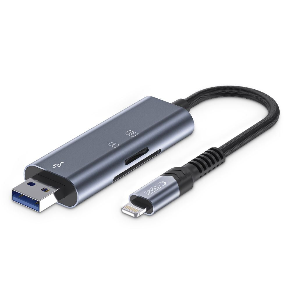 ČITAČKA PAMÄŤOVÝCH KARIET TECH-PROTECT ULTRABOOST CARD READER SD & MICRO SD LIGHTNING & USB GREY